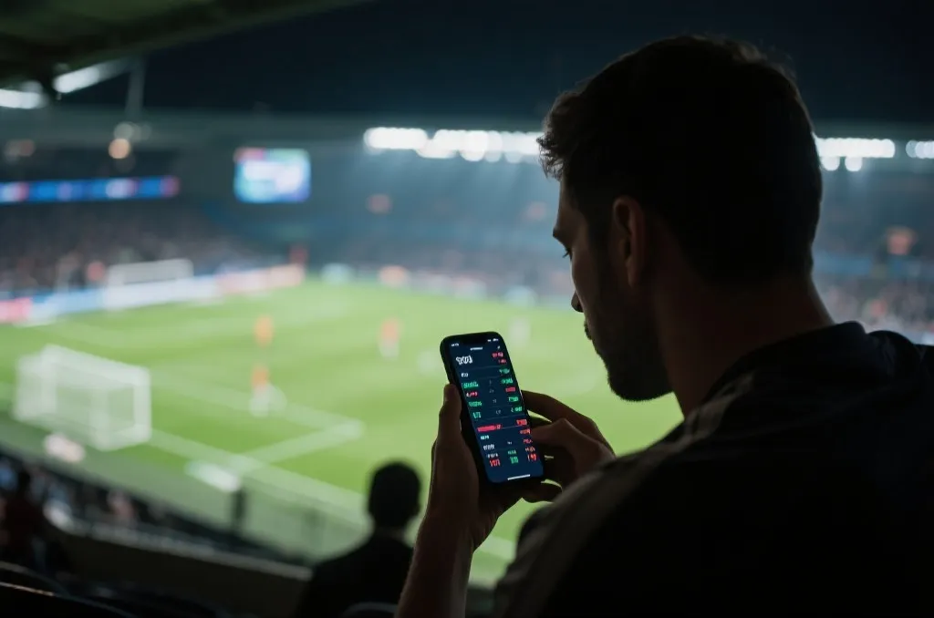 Sports fan analyzing team historical head-to-head statistics on a mobile app interface